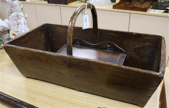 An 18th century oak candlebox and a tray